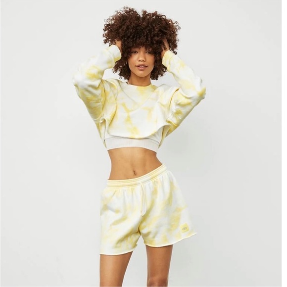 Alo Yoga Cropped Top Yellow Tie Dye Size Small - Picture 2 of 6